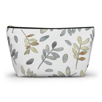 Watercolor Tossed Leaves Accessory Pouch w T-bottom in Gray